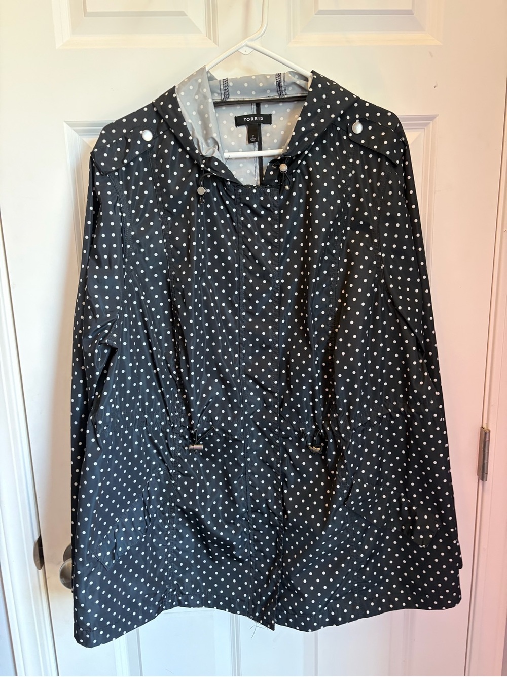 torrid Black & White Polka Dot Hooded Rain Trench
